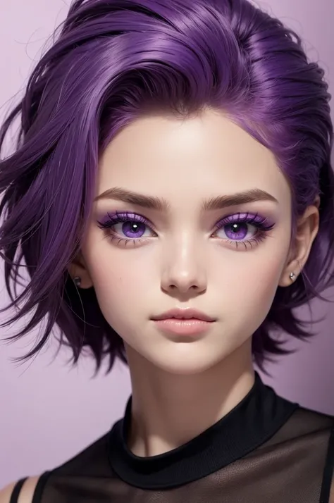  cartoon, cabelo roxo, purples eyes 