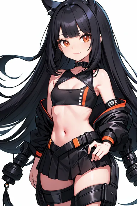 whole body,Standing posture, (Black Hair,Trimmed bangs,Hime cut,Long straight hair,) (Small breasts,Teenage Girl,), (Cute face:1.2) (Punk Fashion,Low rise,) smug face,(White background) 