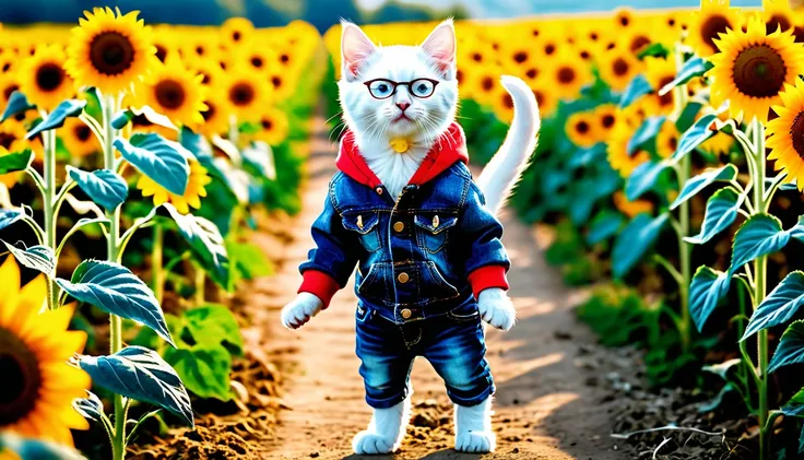 (Masterpiece: 1.4), professional photography, cute white kitten, standing on two legs
BRAKE
Light blue hoodie
BRAKE
Denim jeans
BRAKE
Black-rimmed glasses
BRAKE
Sunflower field as background
BRAKE
Full body shot, (Cinematic Light: 1.3), shot with Lumix GH5...