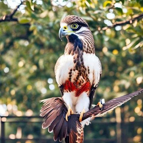 A sexy hawk bird, with a microphone and sexy outfit
