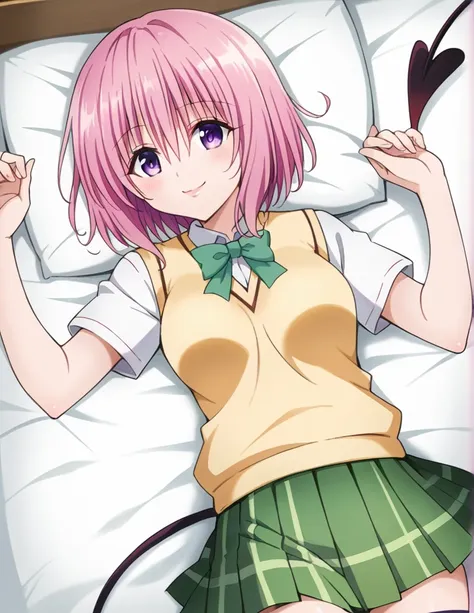 score_9, source_anime, anime coloring, momodevil, 1girl, solo, to love-ru, momo velia deviluke, bob cut, short hair, pink hair, ...