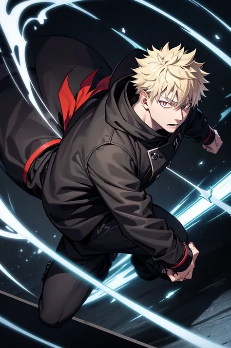 one japanese guy, black parka, blonde with black streak hair, high res, ultrasharp, jujutsu kaisen style, jujutsu kaisen background, chimera aspects, masterpiece, grey eyes