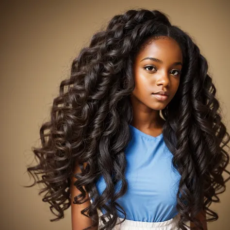 Black girl with hair the looks like ringlet-shaped, voluminous, springy curls 