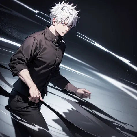 one japanese guy, white hair, high res, ultrasharp, jujutsu kaisen style, jujutsu kaisen background, masterpiece, grey eyes