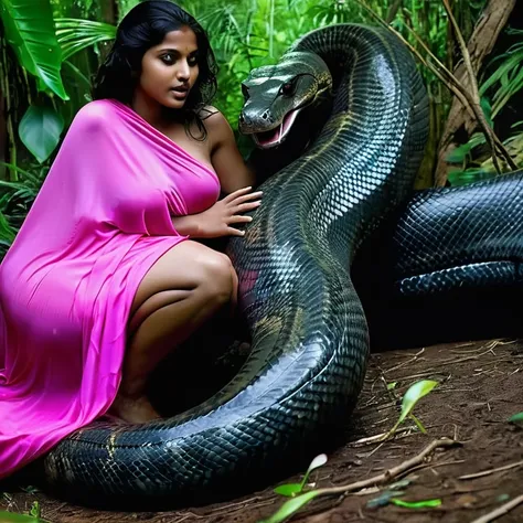  Pregnant Topless  pink thong wearing aroused horny beautiful happy indian  teen girl  vs  Giant black anaconda    monster wrapped around her body squeezing her in coiled embrace cuddling and kissing  sexual erotic bestiality  sex  realistic in the rainfor...