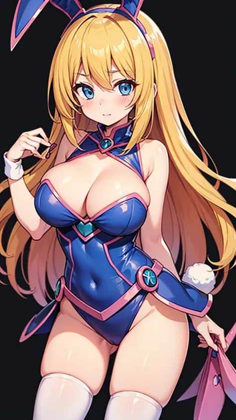 Dark Magician Girl Yu-Gi-Oh!、Blonde、Blue Eyes、Big Breasts、Anime Style、Bunny girl、Bunny ears hair accessory、Black thigh-high socks、blush、Highest quality、8K
