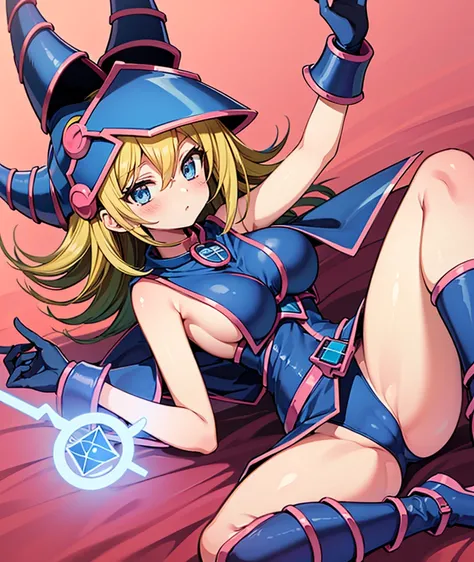 ((Dark Magician Girl Yu-Gi-Oh!))、Blonde、Blue Eyes、Big Breasts、Anime Style、Bunny girl、Bunny ears hair accessory、Black thigh-high socks、blush、Highest quality、8K
