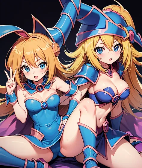 ((Dark Magician Girl Yu-Gi-Oh!))、Blonde、Blue Eyes、Big Breasts、Anime Style、Bunny girl、Bunny ears hair accessory、Black thigh-high socks、blush、Highest quality、8K
