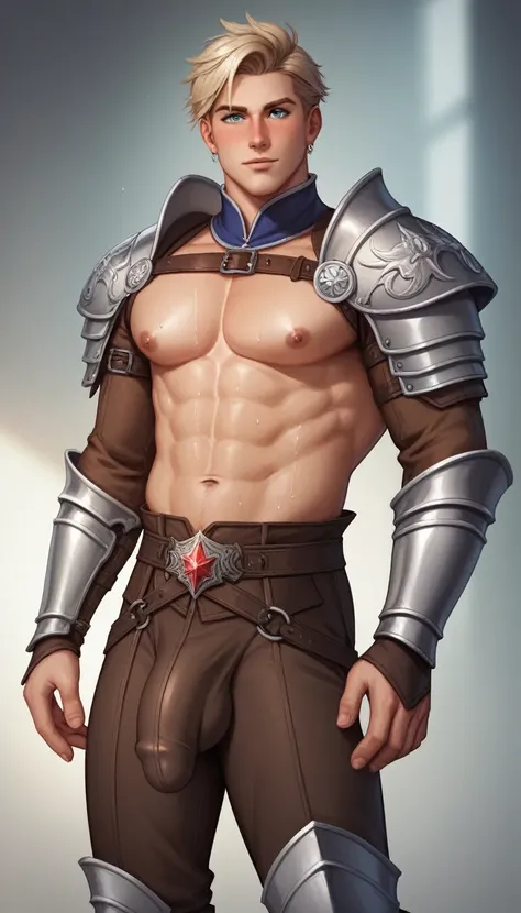 best quality, masterpiece, final fantasy 8, cosplay, squall leonhart, seifer almasy, medieval knight armour, blond hair, sexy, gay, homoerotic, big bulge, visible penis line, best view, perfect fingers, sweaty bodies, no watermark, no logo, no signature