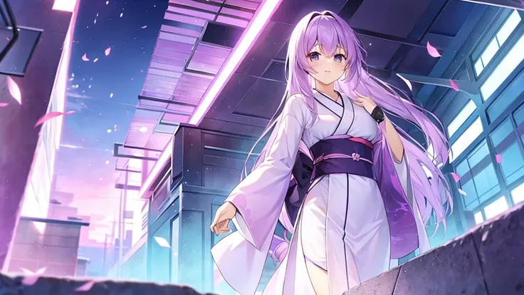 woman　clear　Light purple hair　　kimono　　Anime Style　　Academics