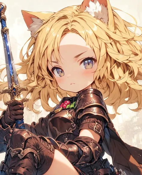 boyish　Berry Short　Slanted Eyes　Thighs　Blonde　Swordsman　Two-Way　Short Dagger　Leather Armor　Petite　Cat Ears