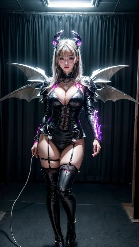 (((Full Body Shot)))、(((Full Body Shot)))、(((Full Body Shot)))、Highest quality、masterpiece、High resolution、(Realistic:1.4)、RAW Photos、Battle Cyborg Angel、Big metal wings、White porcelain body、Acrylic clear cover、Gray Hair、Glowing Skin、1 Cyborg Girl、beautifu...