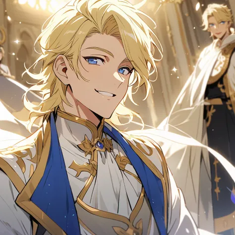 male, handsome, smilling, blond hair,blue eyes, god, prince, experinced