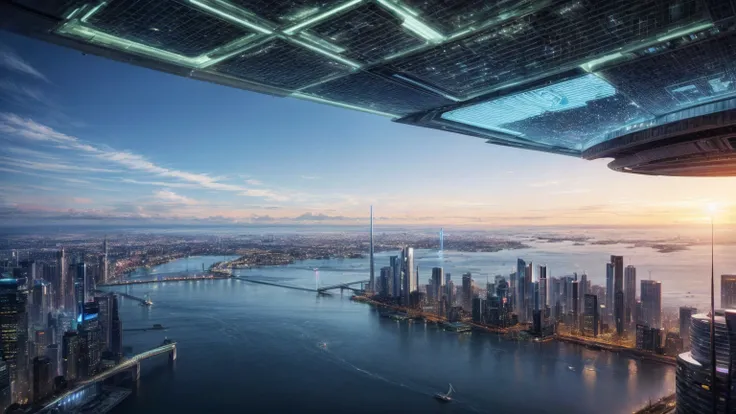 (Best quality,4K,8K,A high resolution,Masterpiece:1.2),Ultra-detailed,(Realistic,Photorealistic,photo-realistic:1.37),Futuristic floating city,Futuristic technology,Huge urban high-tech tablet platform,Airship,Floating in the sky,Futuristic city,Small airs...