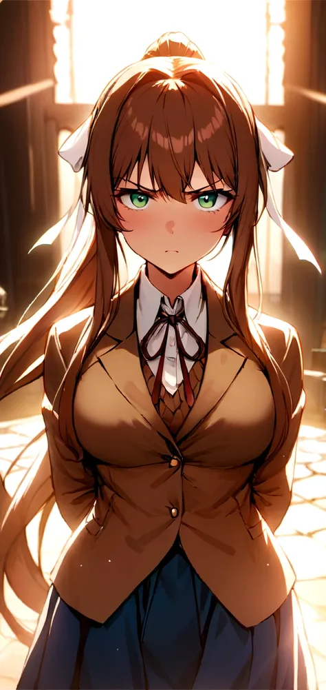 angry monika
masterpiece, top quality, high resolution, highly detailed, detailed background, cinematic lighting, one woman, loo...