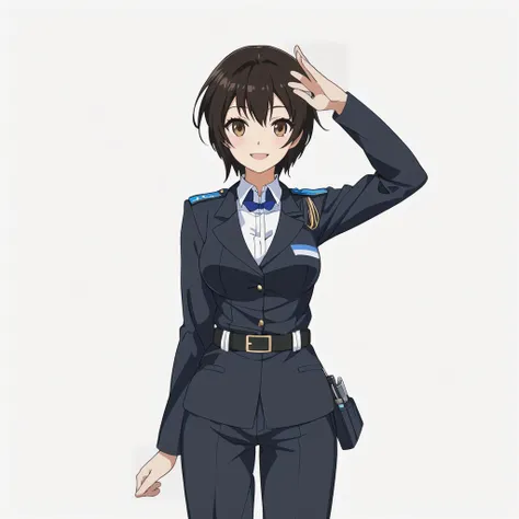 Highest quality, high resolution, High quality anime art style, Official Art, Smooth anime CG art, Stylized anime, Visual Novel Sprites, White background, whole body, Anime-style 3D, Smooth anime CG art, humanoid woman, JRPG Characters, policewoman, Police...