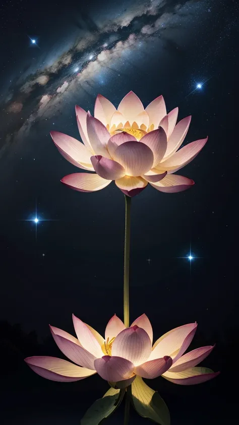 best quality, masterpiece, (Practical:1.2), lotus, Luminescence, In the night sky, Full of stars, Very detailed, Ultra-high resolution, Ultra-high quality,No humans