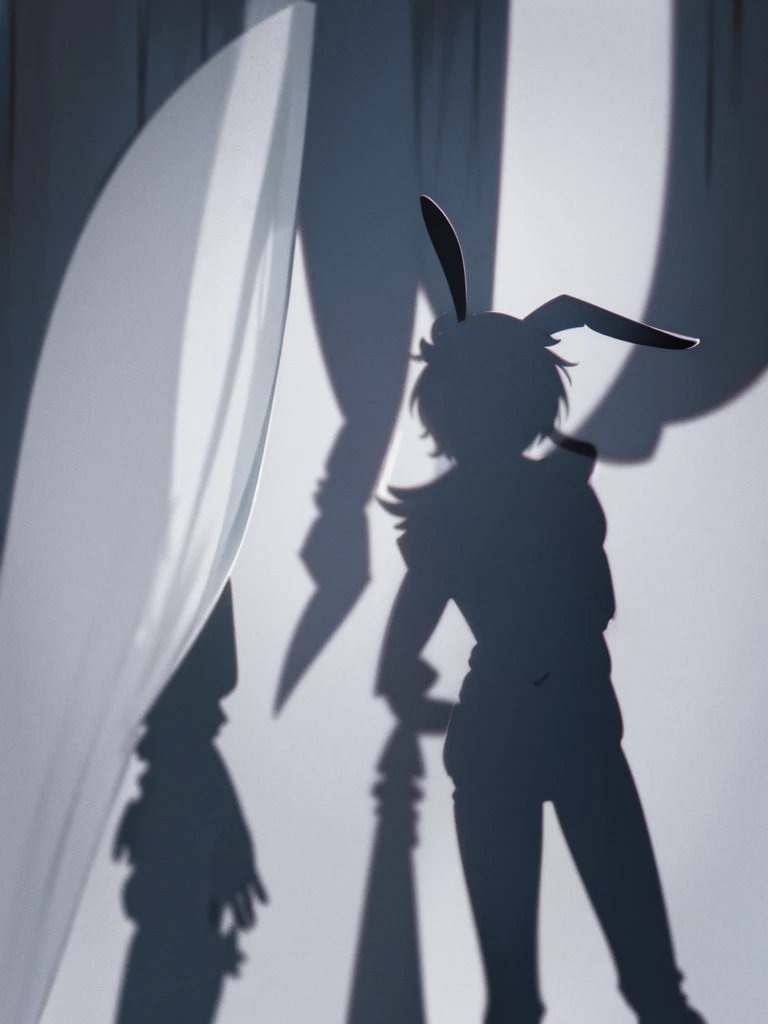 In a house , rabbit ear couple silhouette , (Shadows seen through the curtains:1.3) , nudity