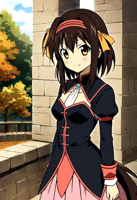 arte de yagure magiku, Teenage girl in black knight armor., angry smile, in the style of Kyoto Animation in the 2010s, Official Art, ((((black fur)), haruhi suzumiya eyes, calla de haruhi suzumiya)), beautiful symmetrical face, Horse tail, in a medieval Eu...