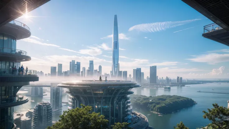 (Best quality,4K,8K,A high resolution,Masterpiece:1.2),Ultra-detailed,(Realistic,Photorealistic,photo-realistic:1.37),Futuristic floating city,Futuristic technology,Huge urban high-tech tablet platform,Airship,Floating in the sky,Futuristic city,Small airs...