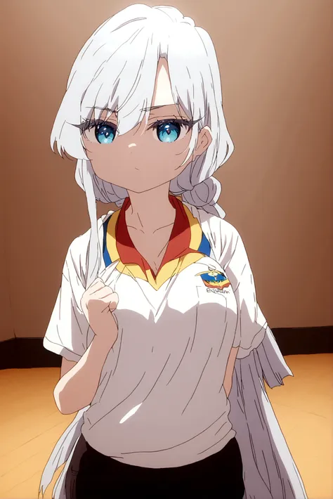 white hair girl (nano) wearing the ecuador shirt