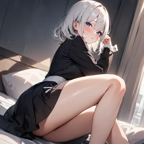 1 girl,Solo,White hair,lovely,masterpiece, best quality, very aesthetic,masterpiece, best quality, very aesthetic, absurdres,Thighs,legs,(Between:1.3)