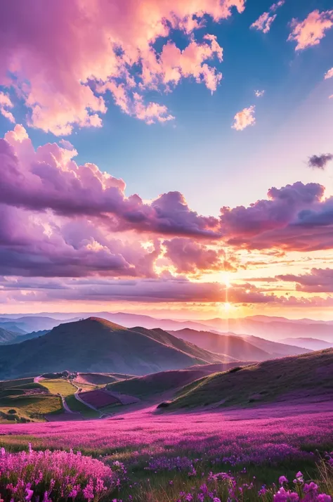 Beautiful landscape, sky, light, pink