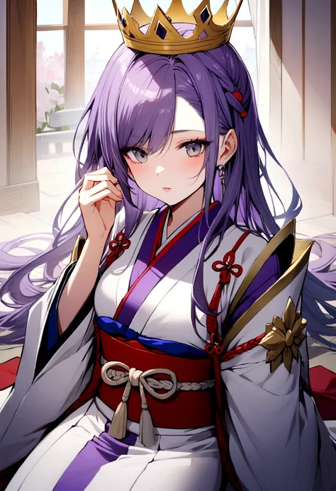 Traditional Japanese clothing, A girl, black and purple hair,  First, the king, gray eyes