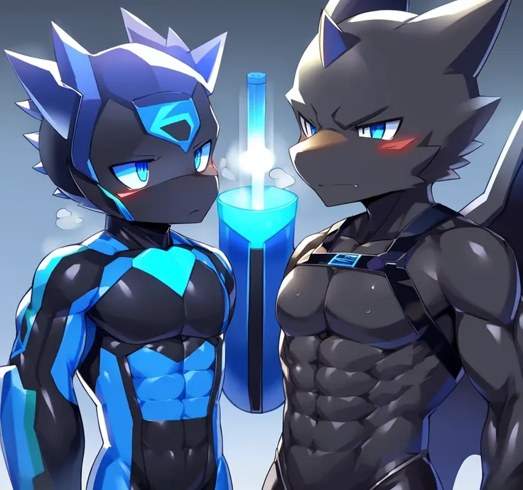 Thin macho　western black dragon　　abs　　　　　Hollow abs　　body suit　　thick arms　　　chest rig　　　、sweaty　　　skin glow　　profile　　Wearily　short of breath　　  　Chemo shota　　
have a 　blue eyes　Tired look 　ラバースーツ