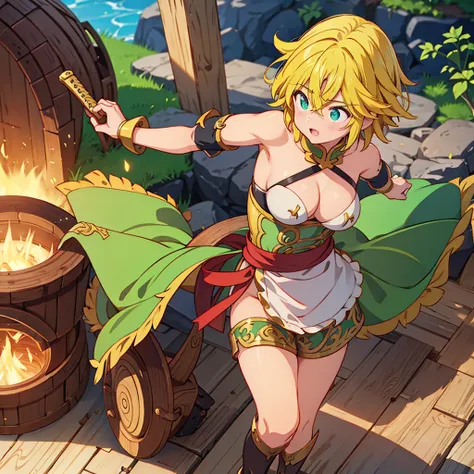 meliodas in female version with medium breasts. chinese female fighting dress