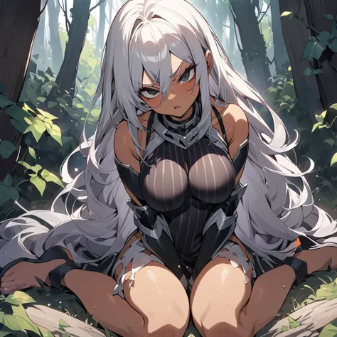 (anime style),masterpiece, best quality, extremely detailed,18Years old,tanned skin,dark skin, Beautiful body,rarge breasts press,BREAK,multicolored colorful blnde hair,shaggy hair,long hair,long ducktail hair,BREAK,black eyes,black choker,dignified face,d...