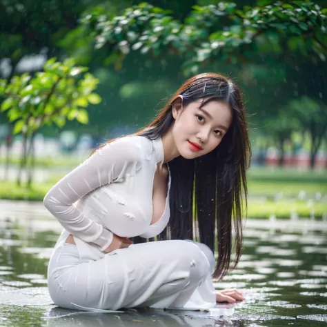 big breasts, round breasts, wearing bra inside ao dai, slim figure, beautiful figure, big breasts, long straight hair, ((sharp 8k quality photo)), ((details of beautiful, sharp face, face balanced) cho)), ((beautiful breasts, exposed cleavage, plump body),...