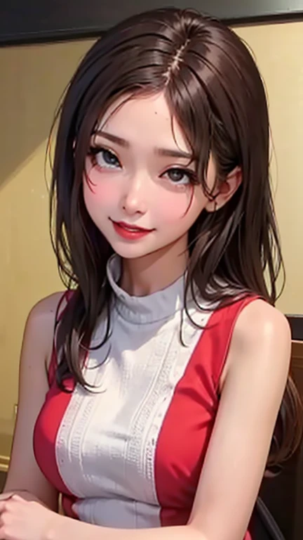 blush a little and smile, (Top quality masterpiece:1.2) Delicate illustrations, Very detailed, /Beautiful Japanese Women、1 person,Very cute and slim、Great style 、((8K images、super high quality))、Very delicate face, Skin and Hair、beautifule forehead、Red lip...