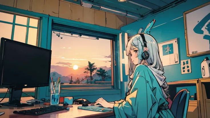 high resolution,high definition,high quality,girl playing games,gaming computer,erogeo art style, arte roffie, zero vibrations, ...