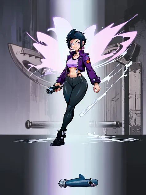 (((my hero academia style))), (((bibi))), (((brawl stars))), (((1girl))), (((female))), (((punk girl))), (((punk))), (((wide hip...