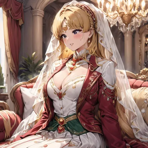 ((Highest quality)), ((masterpiece)), (detailed), （Perfect Face）、The woman is an Italian named Tsukino Usagi, and in a luxurious Italian mansion, she is wearing the gorgeous and glittering Italian traditional Sardinian costume, a lavishly decorated velvet ...