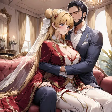 ((Highest quality)), ((masterpiece)), (detailed), （Perfect Face）、The woman is an Italian named Tsukino Usagi, and in a luxurious Italian mansion, she is wearing the gorgeous and glittering Italian traditional Sardinian costume, a lavishly decorated velvet ...