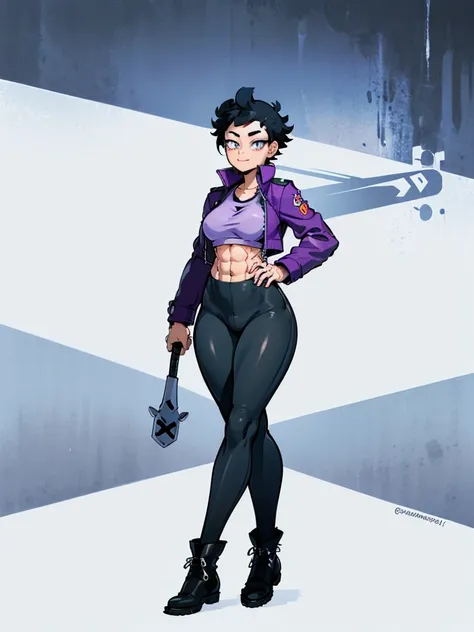 (((my hero academia style))), (((bibi))), (((brawl stars))), (((1girl))), (((female))), (((punk girl))), (((punk))), (((wide hip...