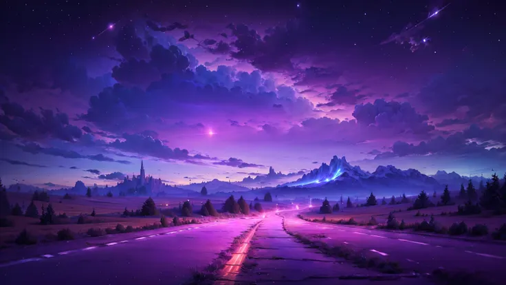 purple and blue night sky with stars and roads, awesome wallpapers, mark adams, beautiful wallpapers, great background, neon roa...