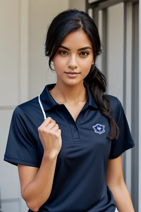 Create a navy blue sports shirt with black