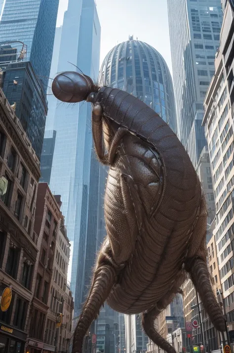 Giant louse attacking a city