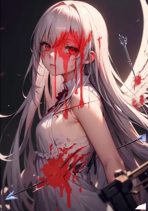 Blood dripping from his face、Anime girl holding a bow, Yandere, clean Detailed anime art, gapmoe Yandere, Gu Weiss, gapmoe Yandere grimdark, detailed Anime Artwork, Detailed digital anime art, beautiful Anime Artwork, Anime Artwork, Detailed anime art, Nig...