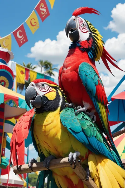 Create a parrot playing carnival.