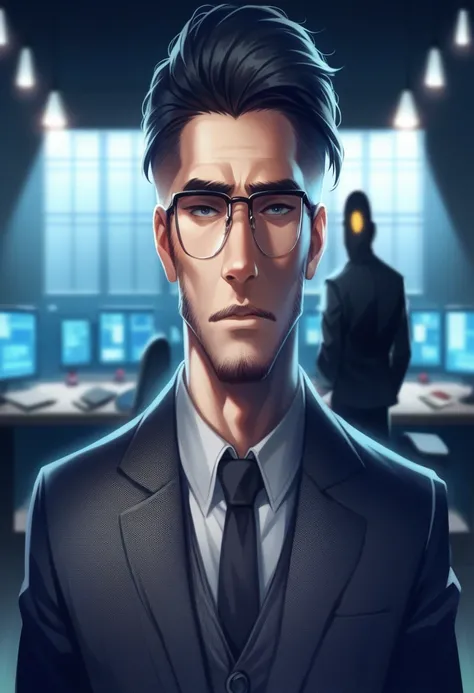 there is a man in a suit and tie standing in a room, wearing a suit and glasses, nft portrait, professional portrait hd, high quality portrait, handsome stunning realistic, unreal 5. rpg portrait, security agent, digital art of an elegant, epic portrait il...