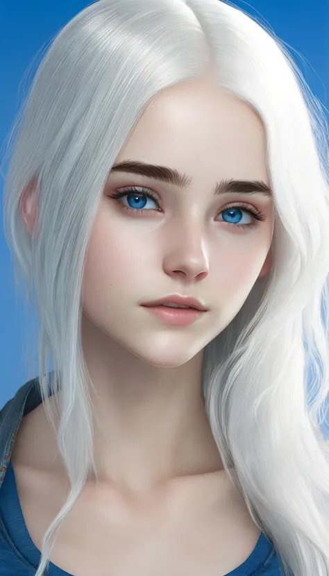 17 year old girl with white hair, White skin, blue eyes and with wide jeans full body 