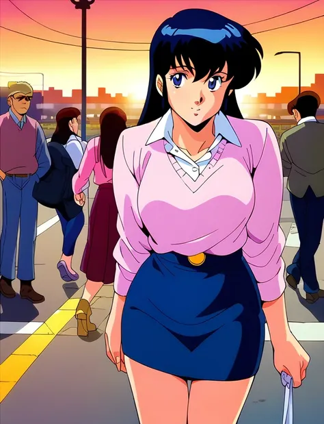 kyoko,score_9,score_8_superior,score_7_superior,sauce_anime,one girl,view your viewers,city,streetscape of the 1980s,asphalt pav...