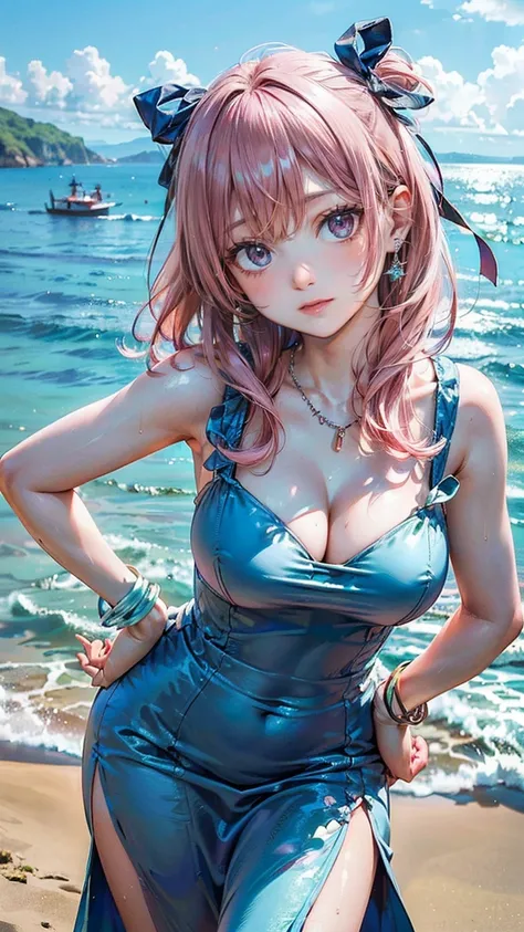 (Masterpiece, BestQuality:1.3), (ultra detailed:1.2), (hyperrealistic:1.3), (RAW photo:1.2), High detail RAW color photo, professional photograph, (Photorealistic:1.4), (realistic:1.4), (Pink Hair:1.5), professional lighting, perfect anatomy, (Big Breasts:...