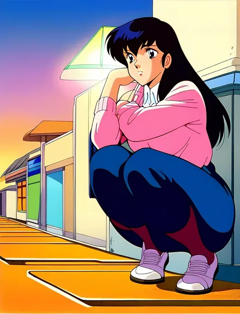 kyoko,score_9,score_8_superior,score_7_superior,sauce_anime,one girl,alone,view your viewers,city,streetscape of the 1980s,aspha...