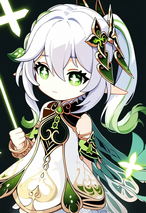 masterpiece, best quality, 1girl, solo, nahida_genshin, cross-shaped pupils, default_dress, green cape, standing, black backgrou...