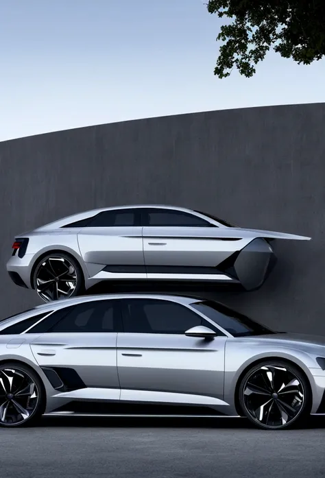 a 4-door coupe car, futuristic and dynamic style, with simple background,full body, the car, audi